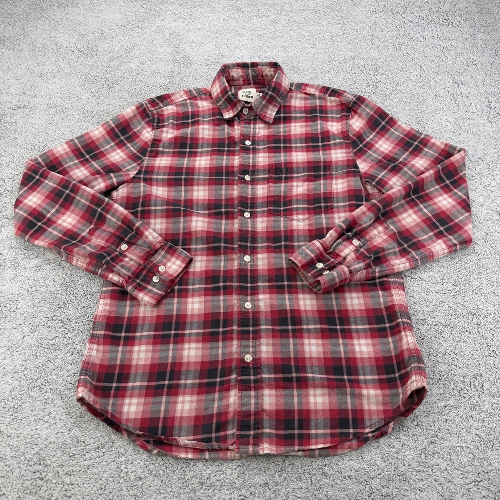 Flint and Tinder Flannel Shirt Mens Small Red Plaid Long Sleeve Button Down